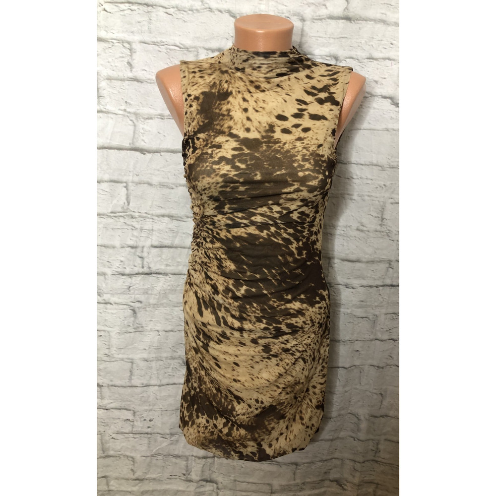 HOUSE OF HARLOW 1960 Camel combo Mock Neck Mesh Mini Dress size XS NWT